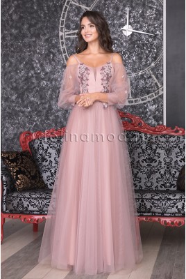 Prom dress with puffy transparent sleeves Diletta DM-983