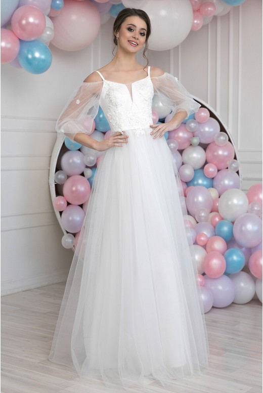 Свадебное платье с прозрачными пышными рукавами Diletta MS-983