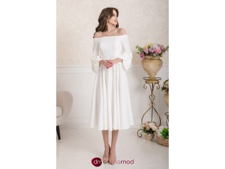 Midi wedding dress with sleeves Sienna MS-993