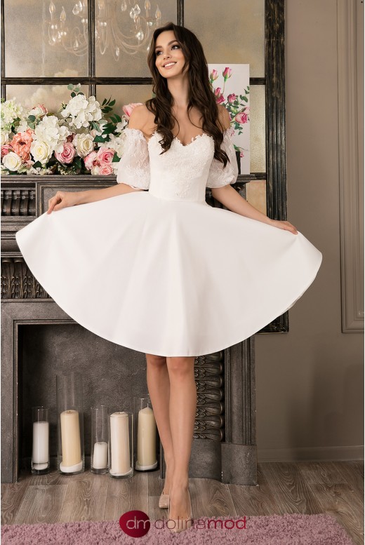 Short Wedding Dress with Removable Sleeves Maya MS-995