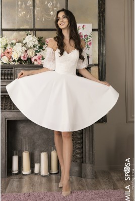 Короткое свадебное платье со съемными рукавами Maya MS-995