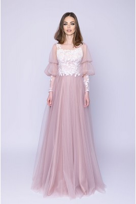 Prom fluffy dress with transparent sleeves Doris DM1086 wholesale from the Russian manufacturer