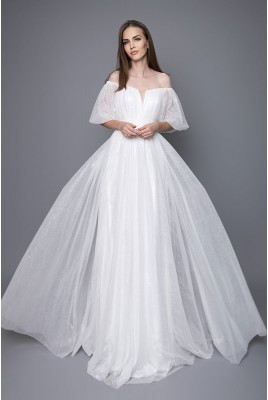 Wedding Shiny Dress with Sleeves Eugene MS-1040