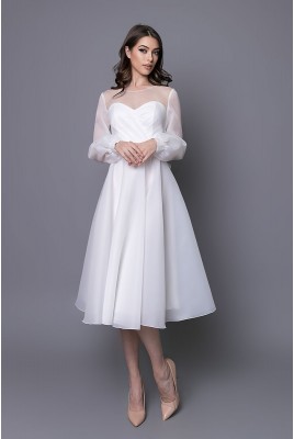 Wedding Puffy Midi Dress with Sleeves Albina MS-1111