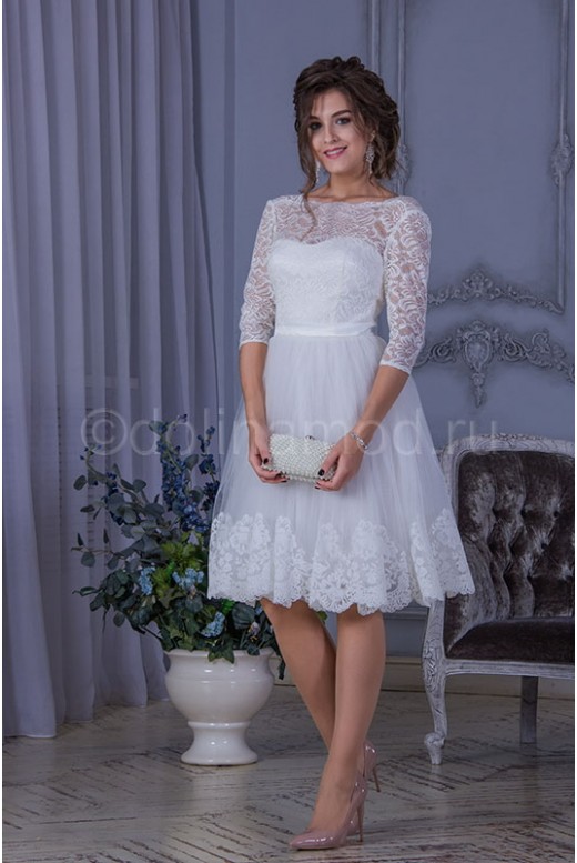 Короткое свадебное платье с рукавами DM-823