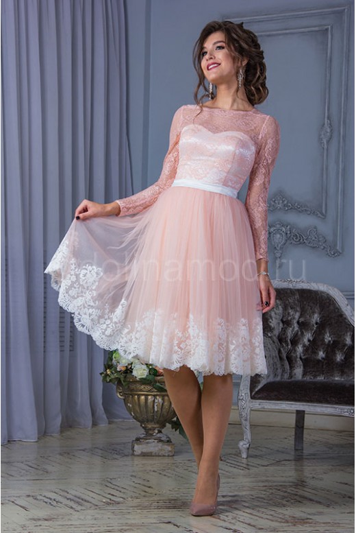 Короткое выпускное платье с рукавами DM-823